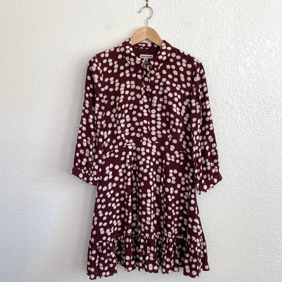Whistles Burgundy Illustrated Flower Dress Collared Short Ruffle Hem Size 6 - Picture 5 of 12